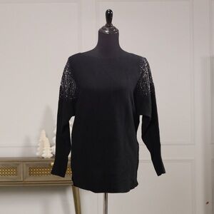 Milano Black Sweater with Embellished Sleeves NWT